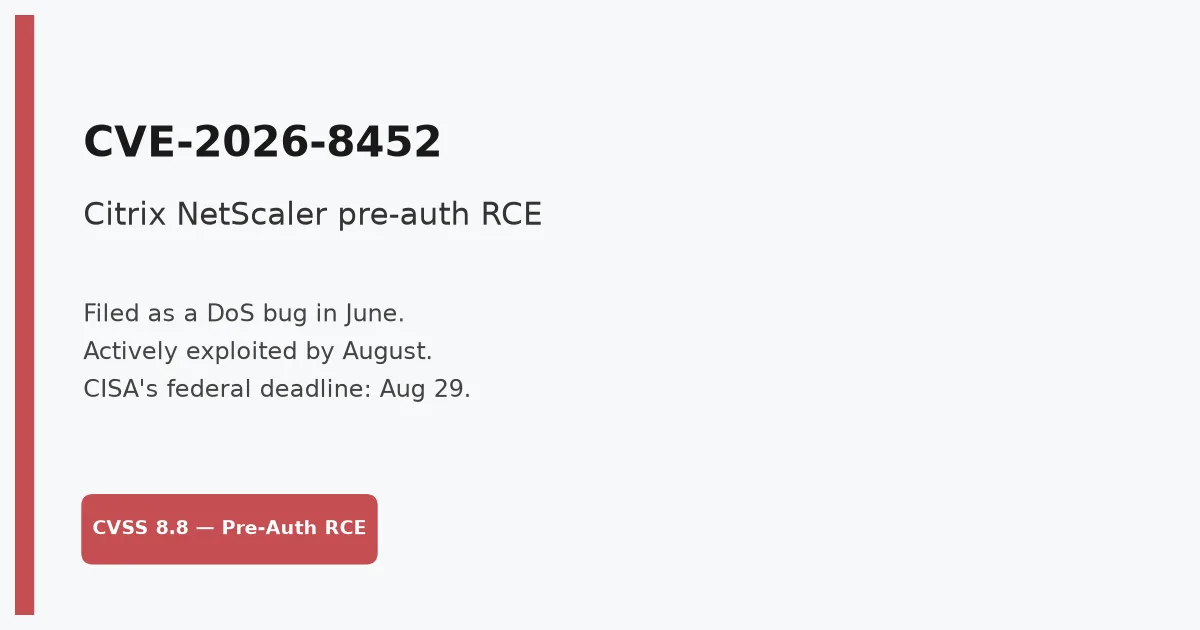 Citrix Called It a DoS Bug in June. It's Pre-Auth RCE, and CISA Just Gave You 72 Hours